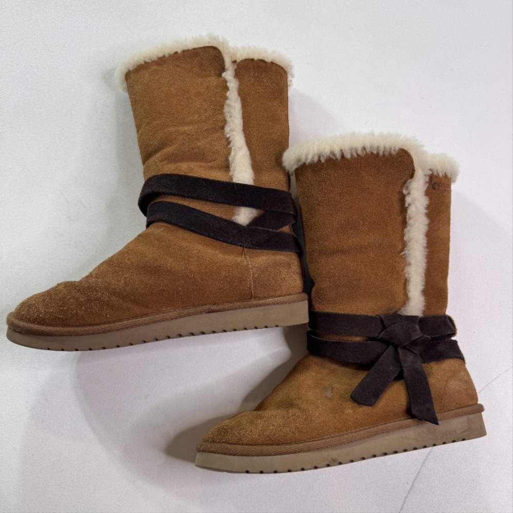 Koolaburra By UGG Boots Womens Size 8 Brown Suede Mid Calf Bow Fur Lined